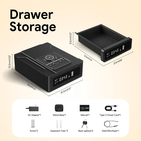 Biometric Gun Safe With 3 Quick Access Modes, 1 Second Fingerprint Scan, Passcode Or Key Backup, USB C Power in drawer storage