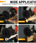 Wide application of a five piece three inch cut off wheel set with quarter inch shaft mandrel for die grinders and rotary tools cutting rebar, stainless steel, PVC pipe, and wood.