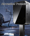 EV Charger Protector Box Pedestal Stand in rain showcasing thick galvanized steel and weatherproof design.