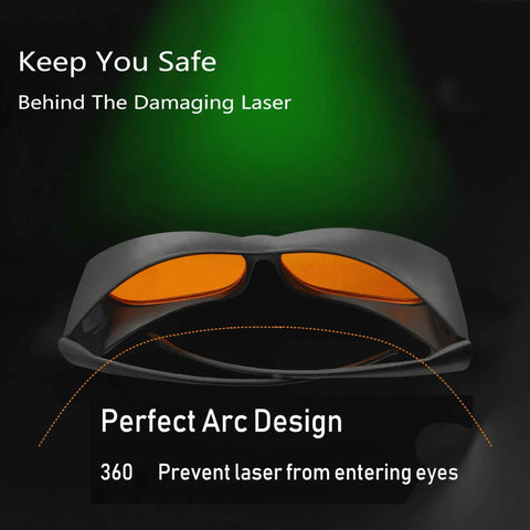 Close-up of Heavy Duty Laser Safety Goggles Designed For Blue And Green Lasers Spanning 190 To 540 Nm Spectrum with orange lenses.