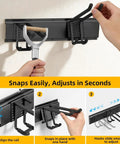 Beefed Up Garage Tool Organizer With Six Double Layer Hooks And Extended 49.5 Inch Wall Mounts Made From Powder Coated Steel, showing easy hook adjustments.
