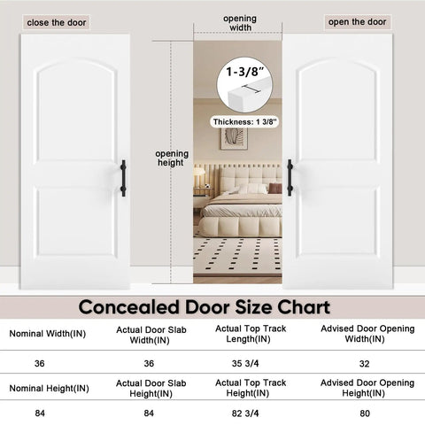 Concealed Door Size Chart for Zero Hassle Concealed Barn Door With Butter Smooth Soft Close Glide In Crisp White Primer.