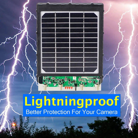 Heavy Duty Solar Power Panel For Trail Cameras 8000Mah Battery Bank with lightning protection and durable housing.