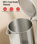 Open view of interior stainless steel 1.7L Large Kettle With Temperature Control And LED Screen Quick Heat For Tea And Coffee