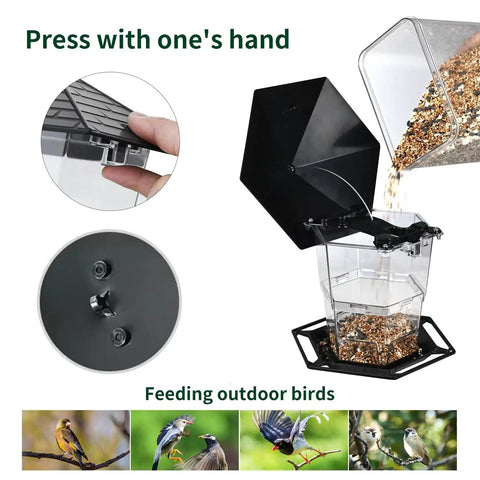 Retractable Outdoor Bird Feeder With Huge Capacity Seed Storage Easy Fill Top Latch For Quick Cleaning Hanging Bird Feeder