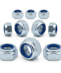 One Hundred Pack M3 And M6 Nylon Insert Hex Lock Nuts Milled From Tough Carbon Steel Zinc Coated for Pickup Trucks and Trailers.