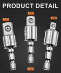 Flexible Drill Bit Extension Set With Bendable Shaft 105 Degree Angle 1/4, 3/8, 1/2 inch hex socket adapters detail