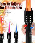 Campfire Ready Torch Lighter With Jet Flame Windproof Refillable Adjustable Flame And Safety Lock, flame adjustment demonstration