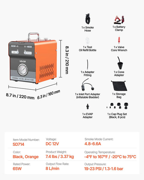 Reliable Automotive Smoke Machine Leak Detector With Solid 12 Volt Air Pump and Crisp Pressure Gauge for fast EVAP vacuum line testing.
