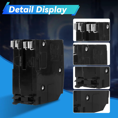 Heavy Duty 50 Amp 2 Pole Circuit Breaker With Plug In Mount And Visual Trip Indicator, detail view of sturdy design and terminals.