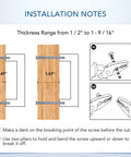 Installation guide for 10 Pack Square Cabinet Pulls 10 Inch Brushed Brass Gold Kitchen Cabinet Handles, showing screw thickness and cutting instructions.