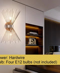 Sunburst Brushed Nickel Wall Sconces, 2 Light Mid Century Modern Vanity Lights in living room decor setting