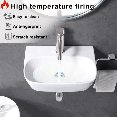 Slick Space Saving White Corner Sink For Tiny Bathrooms, Wall Mount Or Wall Hung, 11 By 11 By 4 Inch Ceramic Vessel Lavatory.