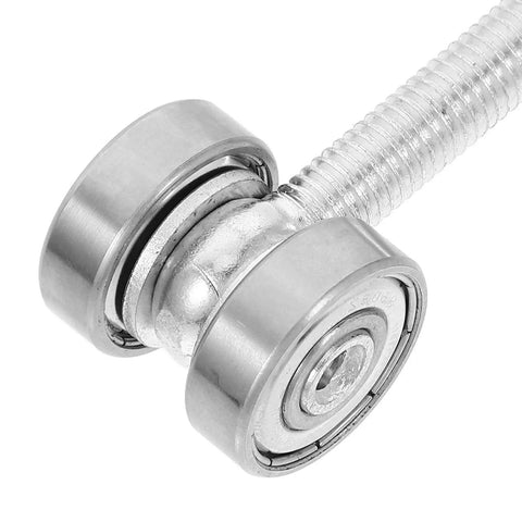Heavy Duty Stainless Steel V Groove Sliding Door Pulley Wheel Featuring Dual Ball Bearings with visible nut and shaft.