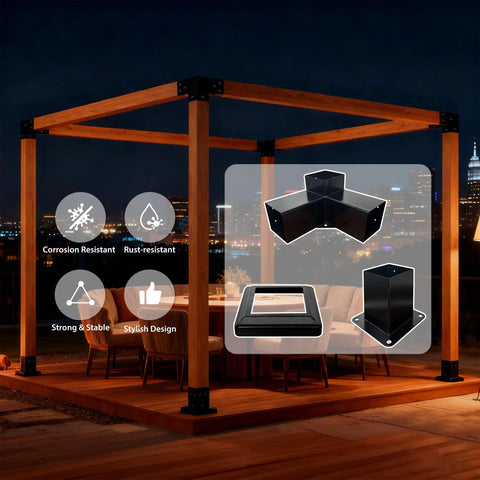 Heavy Duty Iron Pergola Bracket Kit For 4x4 Lumber Three Way Brackets With Metal Base And Screws Included For Pergolas Gazebos Built For Long Lasting Outdoor Use And Fast Easy Install