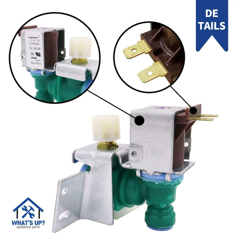 Water Inlet Valve Replacement for Whirlpool Refrigerators IMV 8100 W10238100 showing valve details and connectors.