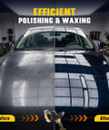 7 Inch Cordless Rotary Buffer Polisher Kit For Auto Detailing Car Waxing And Paint Correction Compatible With Pro Power Tool Batteries Heavy Duty Beast Built For Smooth Slick Finishes Ready To Totally Crush Through Grime. Before and after car hood polishing.