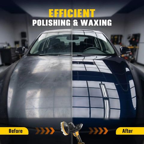 7 Inch Cordless Rotary Buffer Polisher Kit For Auto Detailing Car Waxing And Paint Correction Compatible With Pro Power Tool Batteries Heavy Duty Beast Built For Smooth Slick Finishes Ready To Totally Crush Through Grime. Before and after car hood polishing.