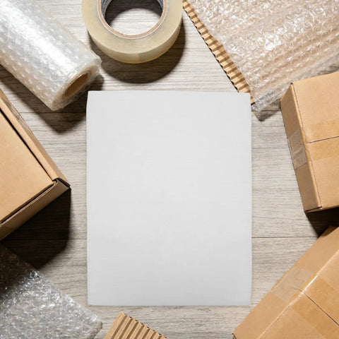 No Sweat Moving Heavy Duty Epe Foam Cushioning Pouches For Moving And Shipping 100 Pieces arranged with packing supplies.