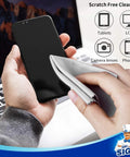 MR.SIGA microfiber cleaning cloth wiping smartphone screen; gray, 6x7 inches, close-up view