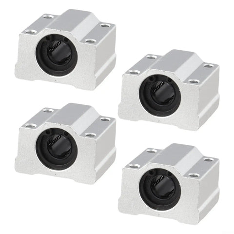 4 Pack SCS12UU Aluminum Linear Ball Bearing Slide Blocks 12Mm Heavy Duty Motion Bushings on a white background.