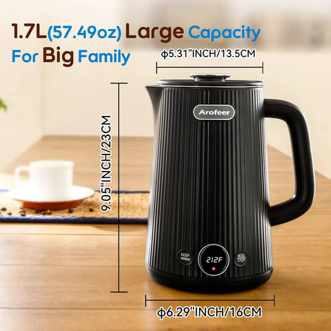1.7L Large Electric Kettle With Temperature Control, 7 Cup Capacity For Coffee And Tea, 1200W Fast Boil, Keep Warm, Black design