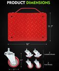 Product dimensions for Tough As Nails Wheel Dolly Set Of Four, showing 11.7" height and 16" width red steel platform.