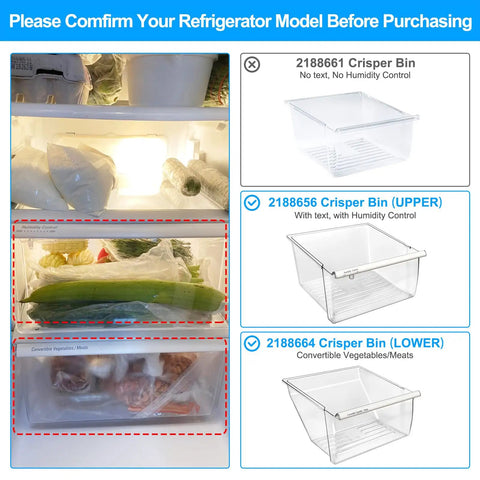 2 Pack Upgraded Fridge Crisper Drawers with Humidity Control Upper and Lower Bin Replacement for Whirlpool and Kenmore