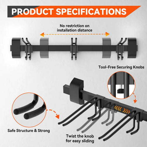 Premium Heavy Duty Ski And Snowboard Wall Rack For Garage features adjustable hooks and tool-free securing knobs for easy use.