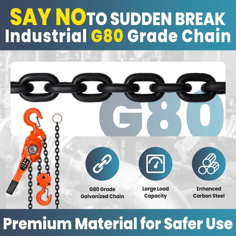 Heavy Duty Manual Chain Winch Lever Hoist 13200 Lbs with G80 Grade Chain for Industrial Use