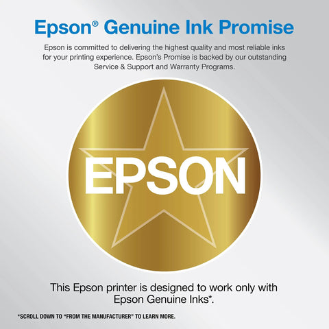 Epson Genuine Ink Promise seal highlighting compatibility with Expression Home XP 5200 Wireless All In One Printer.