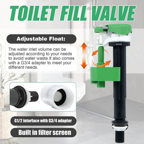 Solid Three Inch Flush Valve Repair Kit For Toto Two Piece Bathrooms No Fuss Bathroom Plumbing Fix With Top Shelf Seals And Smoother Flow Guaranteed Easy Install Plus Big Time Upgrade For Your Vintage Toilet Setup Today, showing adjustable toilet fill valve with G3/4 adapter.