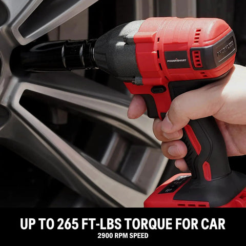 Cordless Half Inch Brushless Impact Wrench Kit for Cars Trucks RVs and Home Use 20V 2Ah Battery in action on car tire
