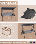 Three Seat Outdoor Porch Swing Chair With Adjustable Canopy Two In One Convertible Backrest Into Bed