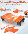 Heavy Duty Car Wheel Dolly Set, 4 Pack Noodle Free Rolling Plates, 8000 Lbs Total Load Capacity, Rust Resistant Steel Toy Haulers, Garage Shop Ready Transport Orange with V-shaped platform
