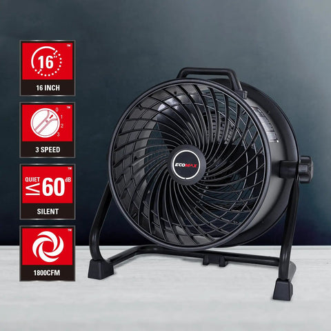 16-Inch Industrial Drum Fan With 3 Speed Settings, Go-To Heavy Duty Metal Shop Fan Delivers Up To 1800 CFM, Built-In Rope Bag