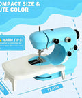 Get Your Threads Sorted Quick Super Portable Sewing Machine For Beginners Serving Dual Pace Modes Built In Bright Led Lamp And Roomy Extension Desk Hassle Free Handheld Rig For Swift Garment Fixes And Chill Weekend Crafts Anytime with blue color and compact size.