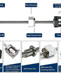 Heavy Duty 16Mm Cnc Ballscrew Kit Rock Solid Anti Backlash Linear Motion Assembly overview with components labeled including coupler.