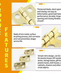 Nifty Mini Brass Hinges 18 X 15 Mm Bulk Pack Of 30 Rock Solid Vintage Hardware For Jewelry Boxes Crafts and DIY Woodworking Projects With Dead Simple Mount Nails Prepacked close-up showing features and details.