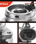 Close-up of Front Wheel Bearing And Hub Assembly With Abs Ring and 5 Lug Bolt Pattern showing metal details and connector.