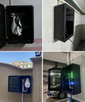 Heavy Duty Outdoor Electric Vehicle Charger Protector With All Weather Waterproof Steel Cage And Wall Mount Smart Cord Hook, showcasing cable storage and wall mount.