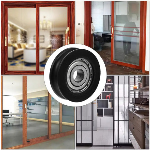 Premium 4Pc Nylon U Groove Guide Pulley Wheel Set With Whisper Quiet Precision Bearings for door and window sliding tracks.