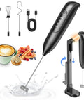 Rechargeable Electric Milk Frother Handheld 3 In 1 With LED Display And Wireless Charging 3 Speeds Stainless Steel Whisk For Latte Foam