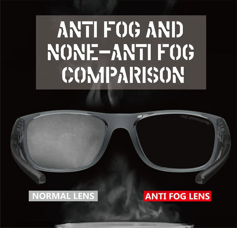 Hella Rugged Z87 Safety Glasses With Side Shields Anti Scratch Fog Resistant Lens comparison of anti fog and normal lens quality