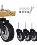 Three Inch TPR Silent Caster Wheels With Five Sixteenths Threaded Stem Soft Rubber Non Marking Hassle Free Glide Rollers For Cabinets Kitchen Islands And Retail Shelving Set Of Four featuring wheels and hardware.