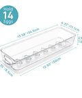 Clear Stackable Egg Organizer For Fridge Fits 14 Eggs BPA Free Plastic Storage Bin dimensions in inches and cm