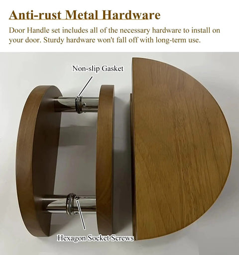 Natural Wood Round Door Handle Set Solid Push Pull Handles Double Sided For Inside And Outside Use Complete Mounting Accessories Included