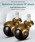 Heavy Duty Furniture Caster Wheels With Secure Swivel Stem Brakes And Vintage Steel Frames For Tables Cabinets And Dressers Floor Saving Polyurethane Rollers That Glide Like A Dream Set Of Four - Brass finish spherical casters with black wheels.
