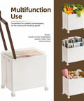 Hella Smooth Rolling Folding Utility Cart And Tough Portable Rig With Four Wheel Rotating Brakes For Effortless Stashing, white storage cart with snacks and books.