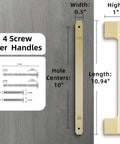 Sleek Brushed Gold Cabinet Pulls 10 Pack With 10 Inch Hole Centers Modern Kitchen Drawer Handles Top Shelf Aluminum Hardware with dimensions.